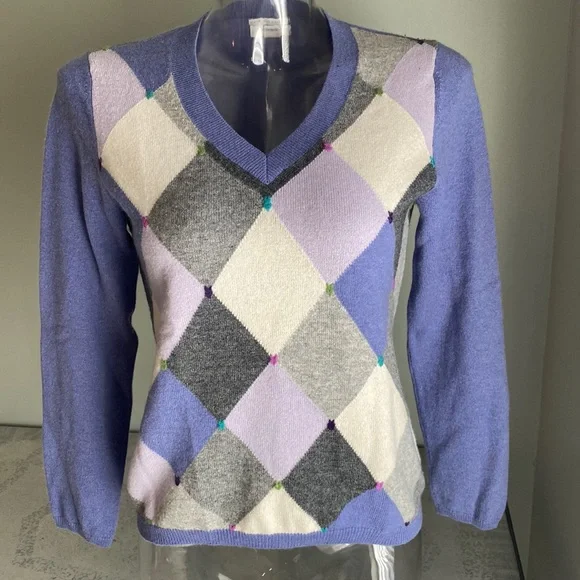 NWOT Chater Club Cashmere argyle sweater. Sz M - Picture 1 of 6